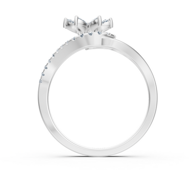 Weißgoldener Ring mit Blumenmotiv aus Marquise- und Runddiamanten