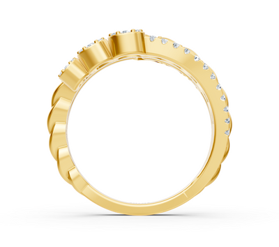 Yellow gold diamond ring with floral pattern and braid element