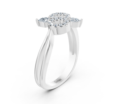 Weißgoldener Ring mit Doppelkreis-Design und Pear-Diamanten