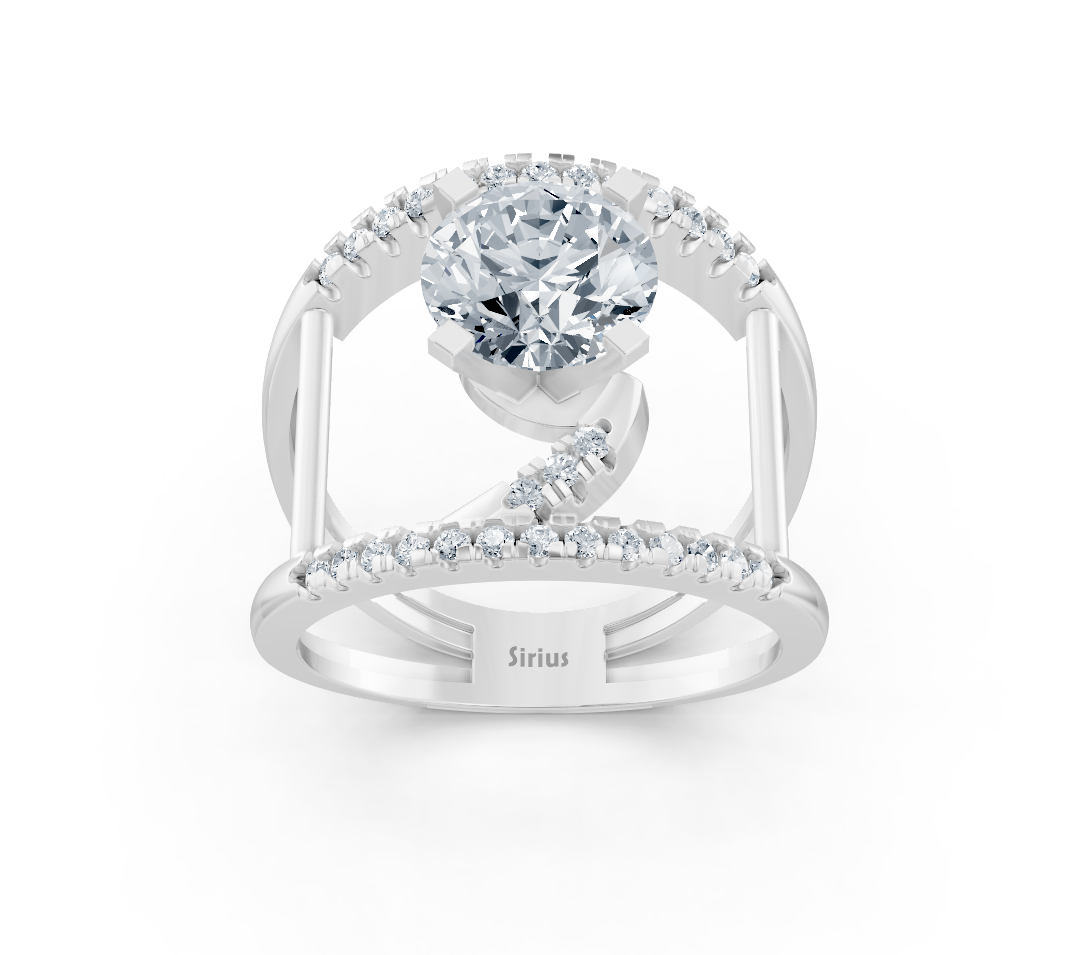 Weißgold-Ring mit großem laborgezüchtetem Runddiamant und Pavé-Fassung – 2,12 ct