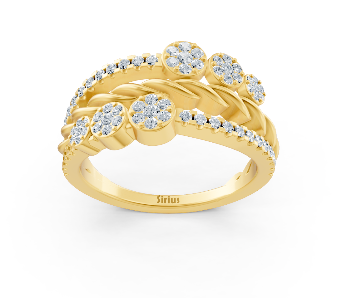 Yellow Gold Diamond Ring with Floral Pattern and Braided Detail – High-Quality Jewelry by Rosy Lab Diamonds