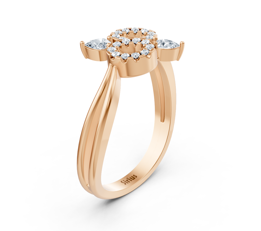 Rose gold ring with a double-circle design and pear-shaped diamonds – high-quality Jewelry from Rosy Lab Diamonds