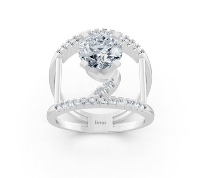 Weißgold-Ring mit großem laborgezüchtetem Runddiamant und Pavé-Fassung – 2,12 ct