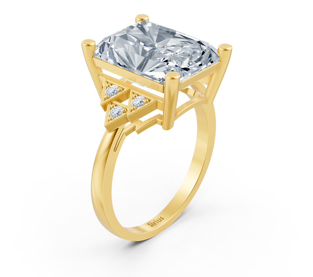 Modern radiant diamond ring with lab diamonds in 14K yellow gold