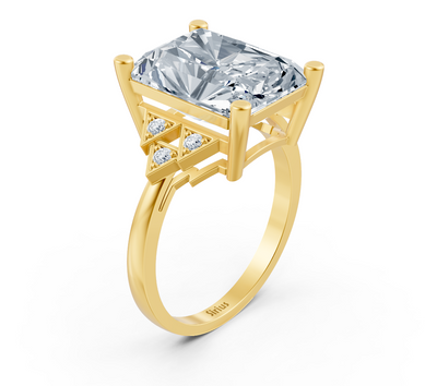 Modern radiant diamond ring with lab diamonds in 14K yellow gold