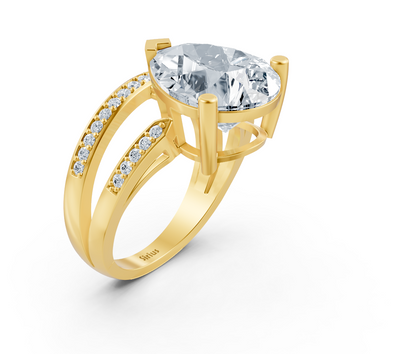 Şık sarı altın yüzük, armut ve yuvarlak laboratuvar yapımı elmas – 5,56 ct