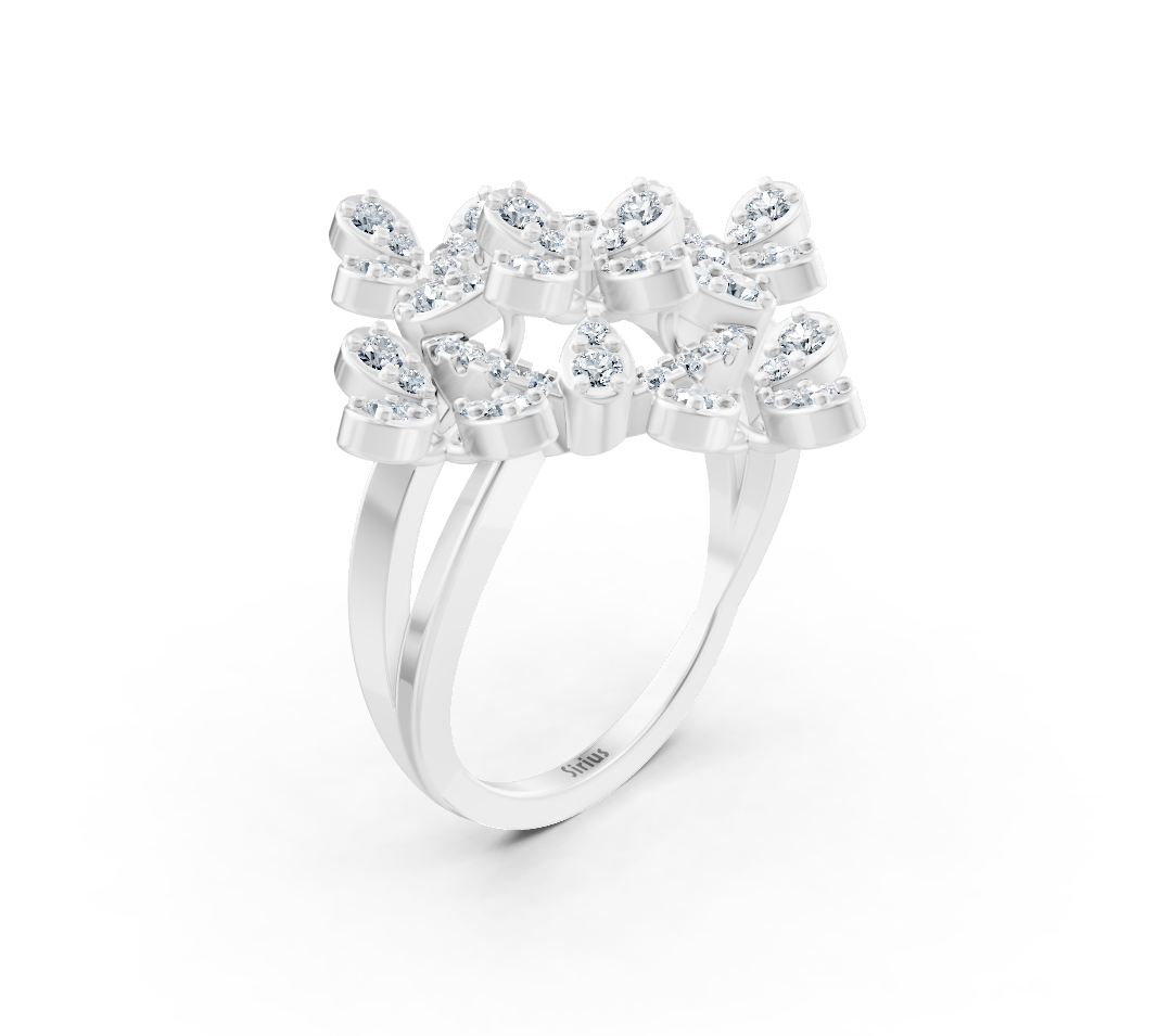 Bague en or blanc avec des diamants de laboratoire ronds au design texturé - Bijoux haut de gamme de Rosy Lab Diamonds