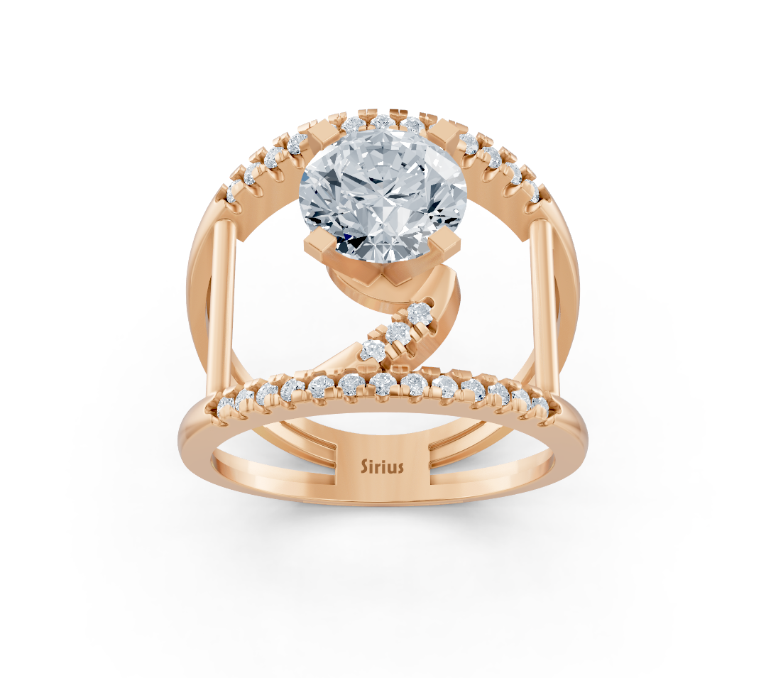 Rose gold ring with large lab-grown round diamond and pavé setting – 2.12 ct