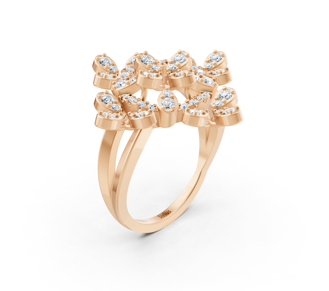 Bague en or rose avec des diamants ronds au design texturé – des bijoux haut de gamme de Rosy Lab Diamonds