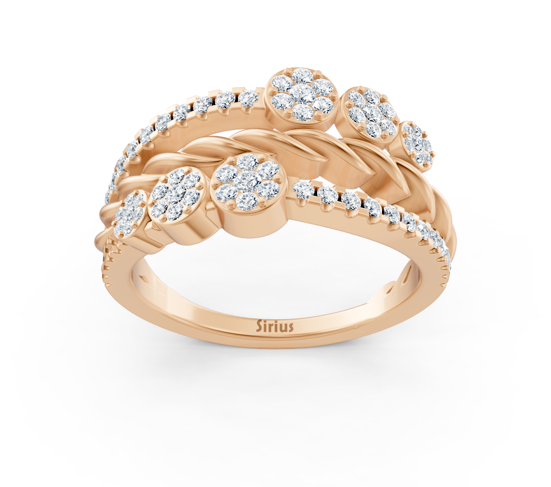 Roségoldener Diamantring mit Blumenmuster und Zopfelement - hochwertiger Schmuck von Rosy Lab Diamonds