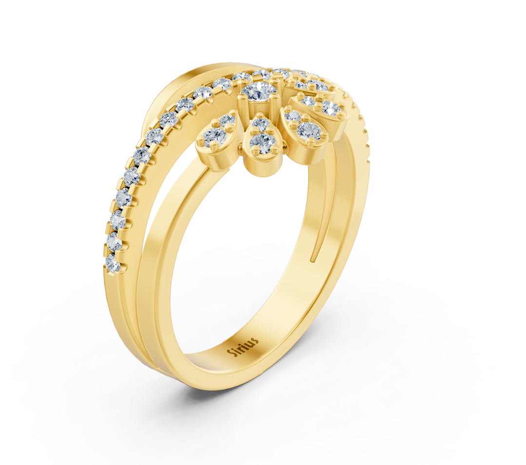 Yellow gold wing ring with lab-grown diamonds