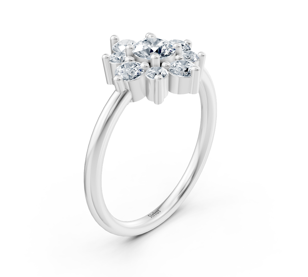 Weißgold-Blumenring mit rund geschliffenen Labor-Diamanten