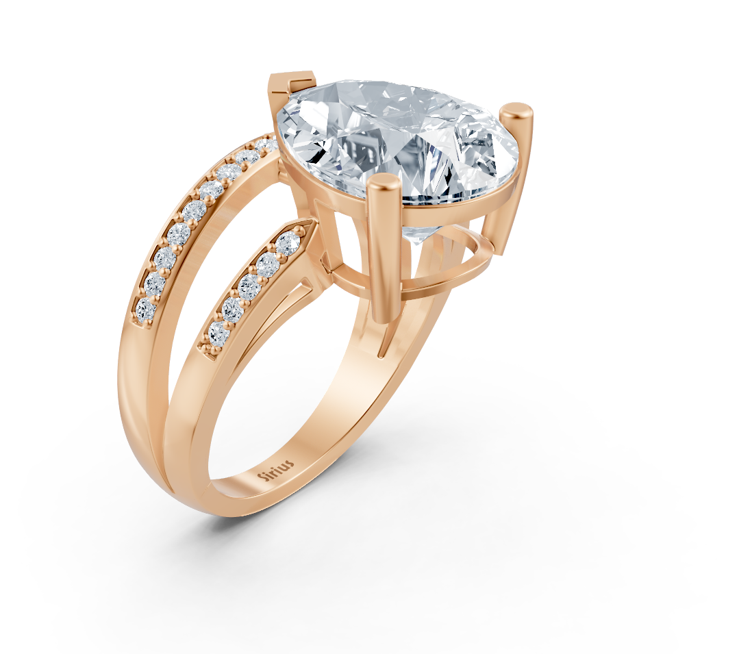 Elegant Rose Gold ring with pear-shaped and round lab-grown Diamond - 5.56 ct - high-quality Jewelry by Rosy Lab Diamonds