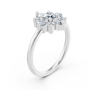 Weißgold-Blumenring mit rund geschliffenen Labor-Diamanten