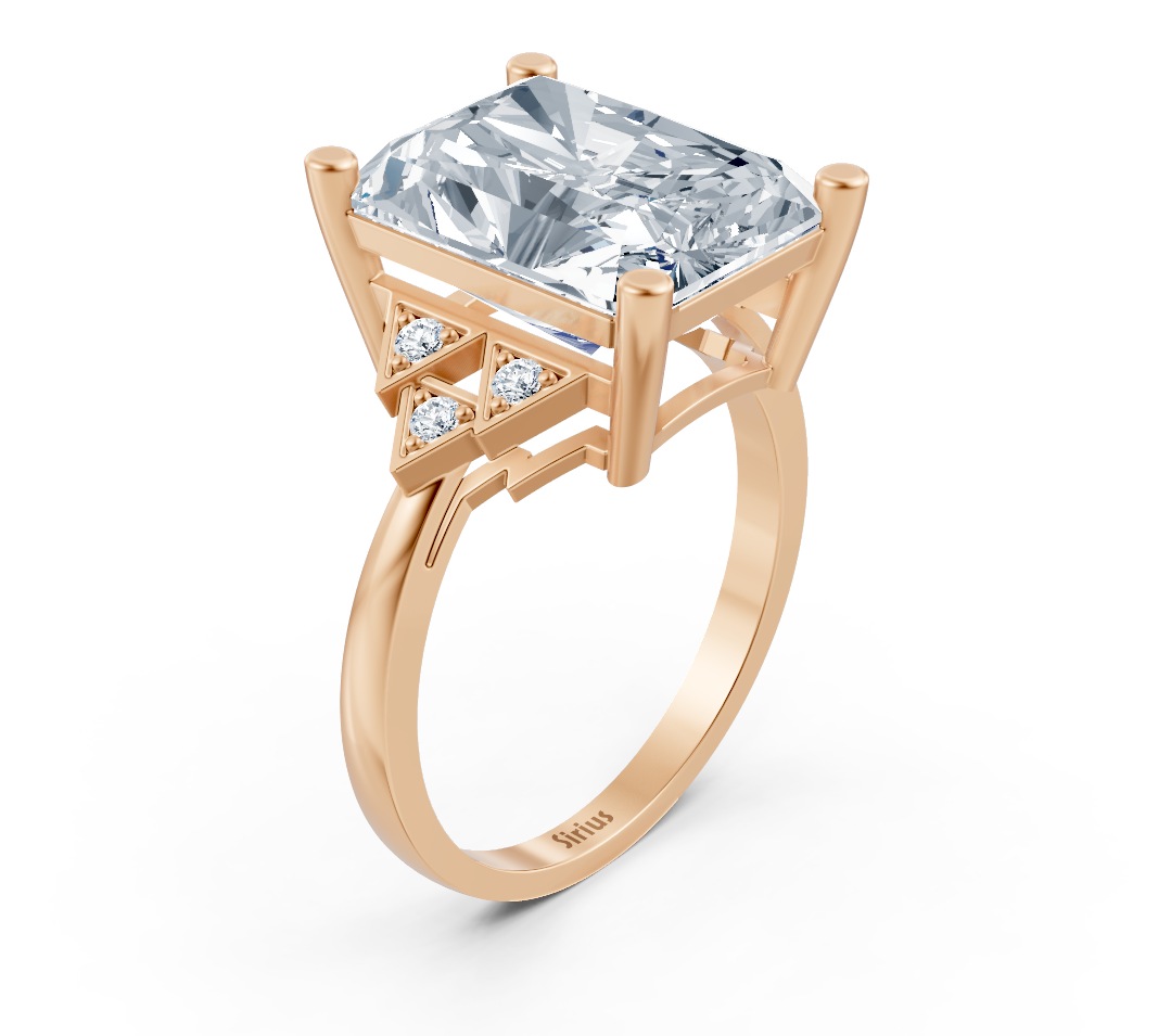 Modern radiant diamond ring with lab diamonds in 14K rose gold