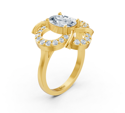 Radiant yellow gold ring with oval diamond – 1.31 carat main stone