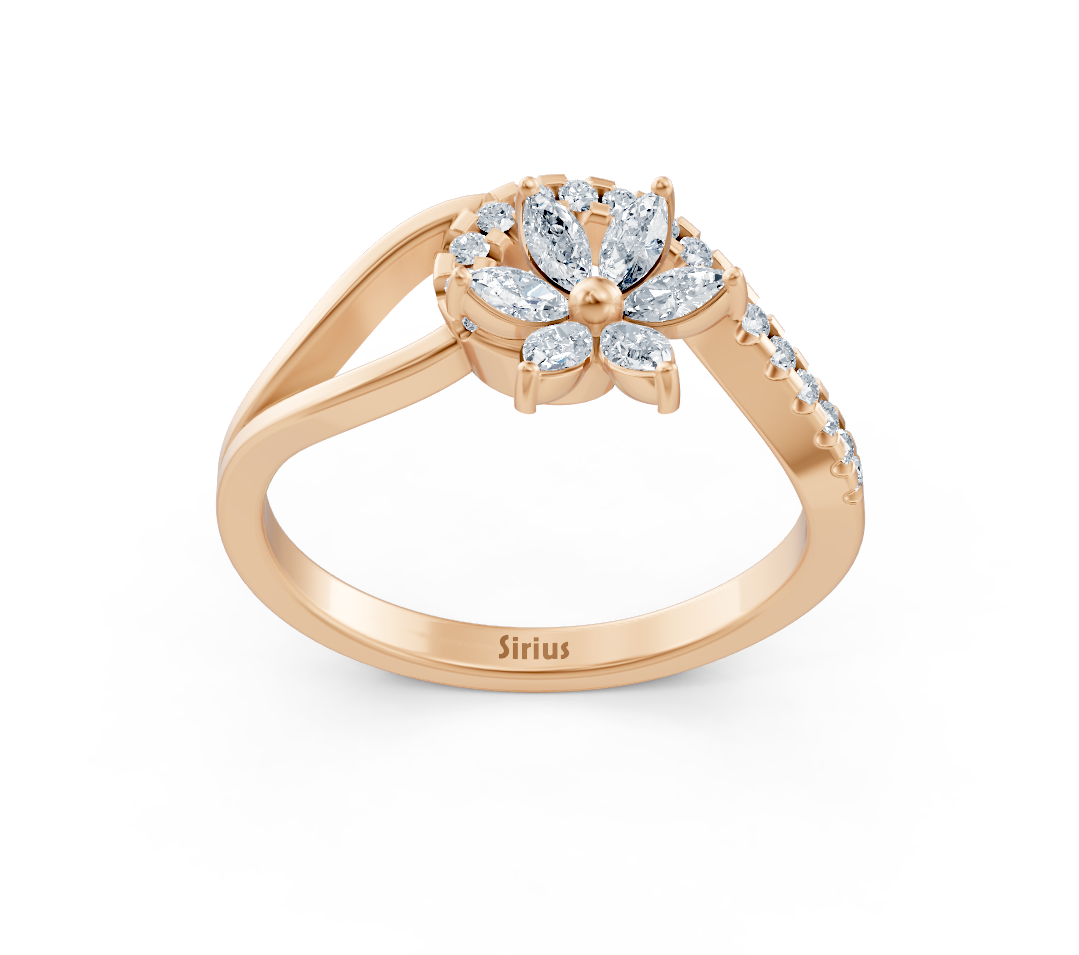 Rose gold ring with a floral design made of marquise and round diamonds – high-quality Jewelry from Rosy Lab Diamonds