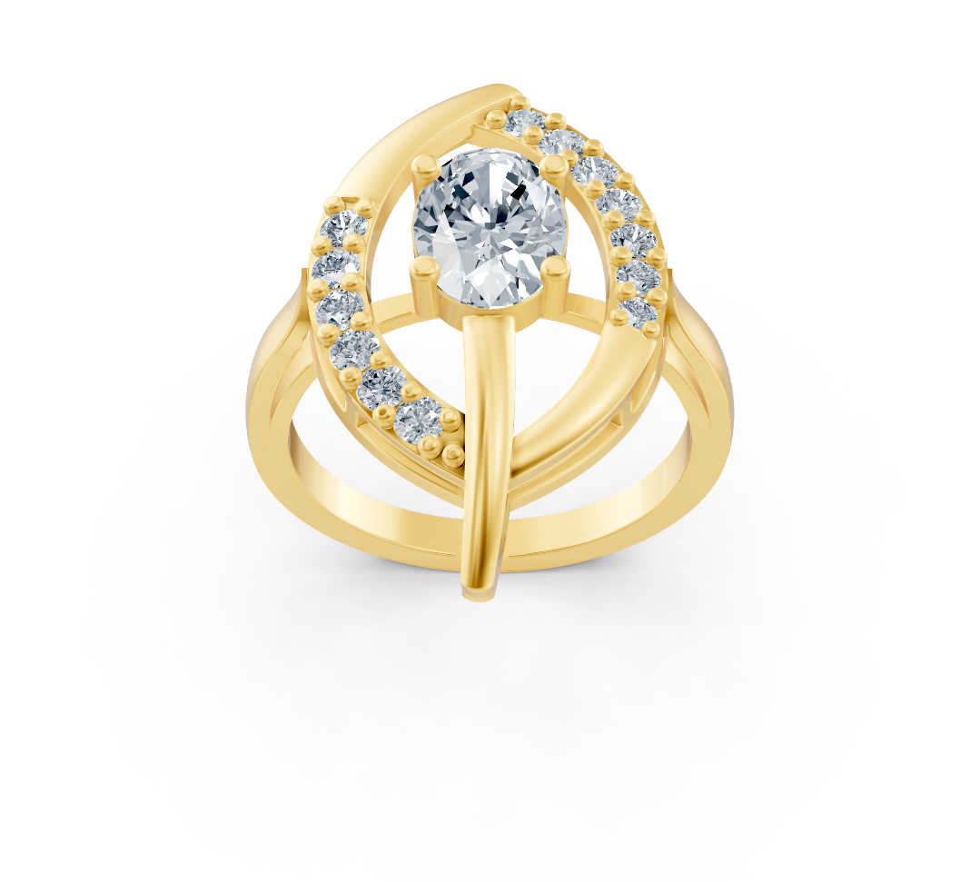 Artistic yellow gold ring with oval center stone – 1.09 carats