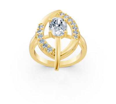 Artistic yellow gold ring with oval center stone – 1.09 carats