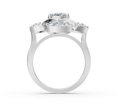 Elegant flower ring made of white gold with oval labradorite diamond