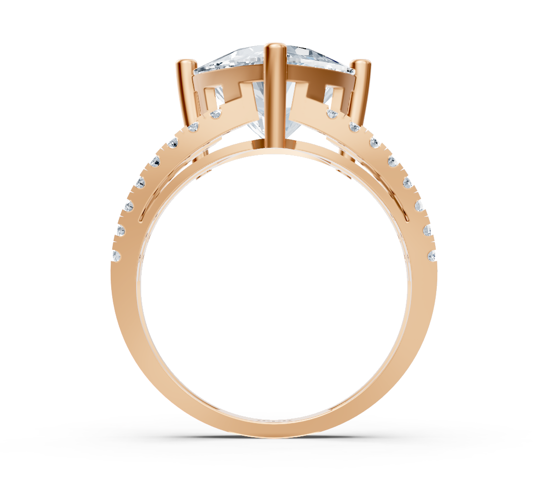 Elegant trillion solitaire ring with pavé lab diamonds in 14K rose gold