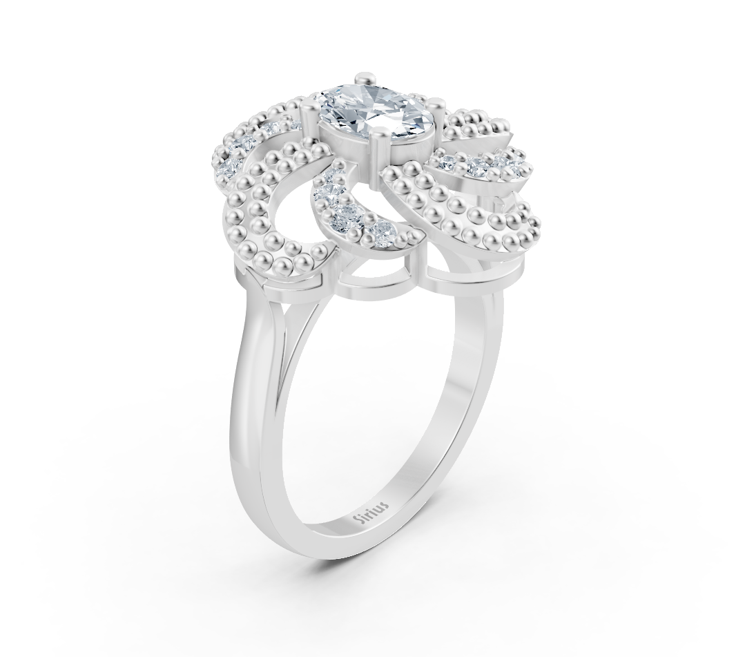 Künstlerischer Weißgold-Ring mit ovalem Mittelstein - 0,54 Karat - hochwertiger Schmuck von Rosy Lab Diamonds
