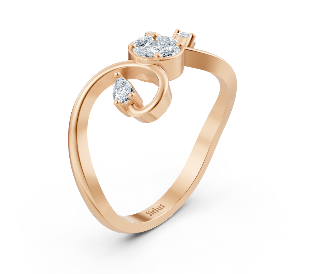 Rose gold ring with marquise, princess, and pear cut
