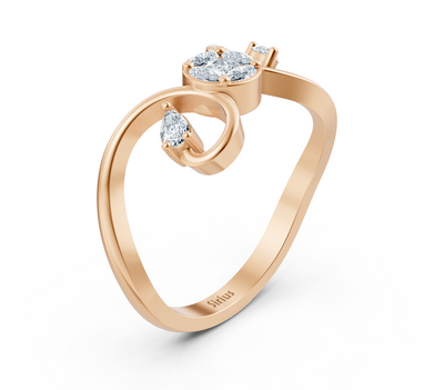 Rose gold ring with marquise, princess, and pear cut