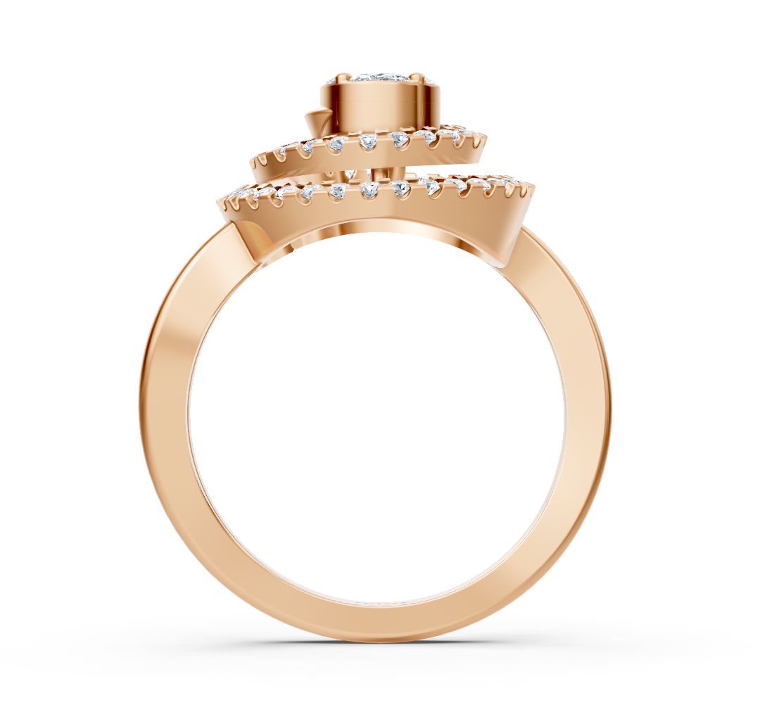 Bague en or rose avec triple halo de diamants marquise, princesse et ronds – Bijoux haut de gamme de Rosy Lab Diamonds