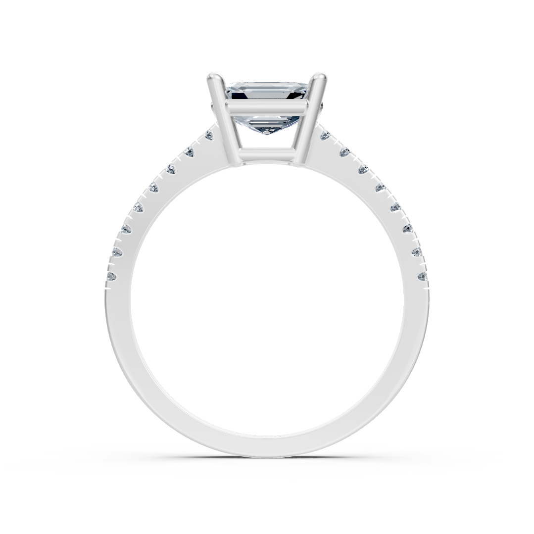 Bague de fiançailles avec diamant de laboratoire taille émeraude et anneau pavé en Or Blanc - 77R0255 - Bijoux haut de gamme de Rosy Lab Diamonds