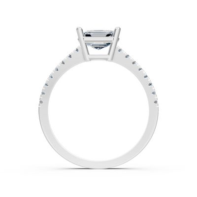 Verlobungsring mit Emerald-Cut Labordiamant und Pavé-Band in Weißgold – 77R0255