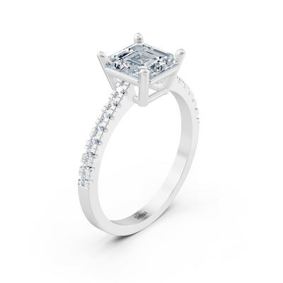 Verlobungsring mit Emerald-Cut Labordiamant und Pavé-Band in Weißgold – 77R0255