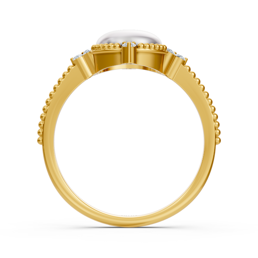 Bague élégante avec perle cabochon et diamants en Or Jaune 14 K - 77R0249 - Bijoux haut de gamme de Rosy Lab Diamonds