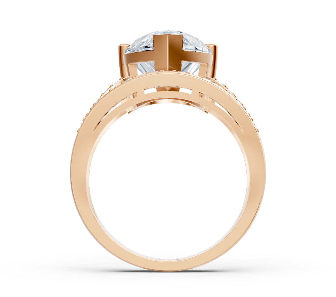 Elegant Rose Gold ring with pear-shaped and round lab-grown Diamond - 5.56 ct - high-quality Jewelry by Rosy Lab Diamonds