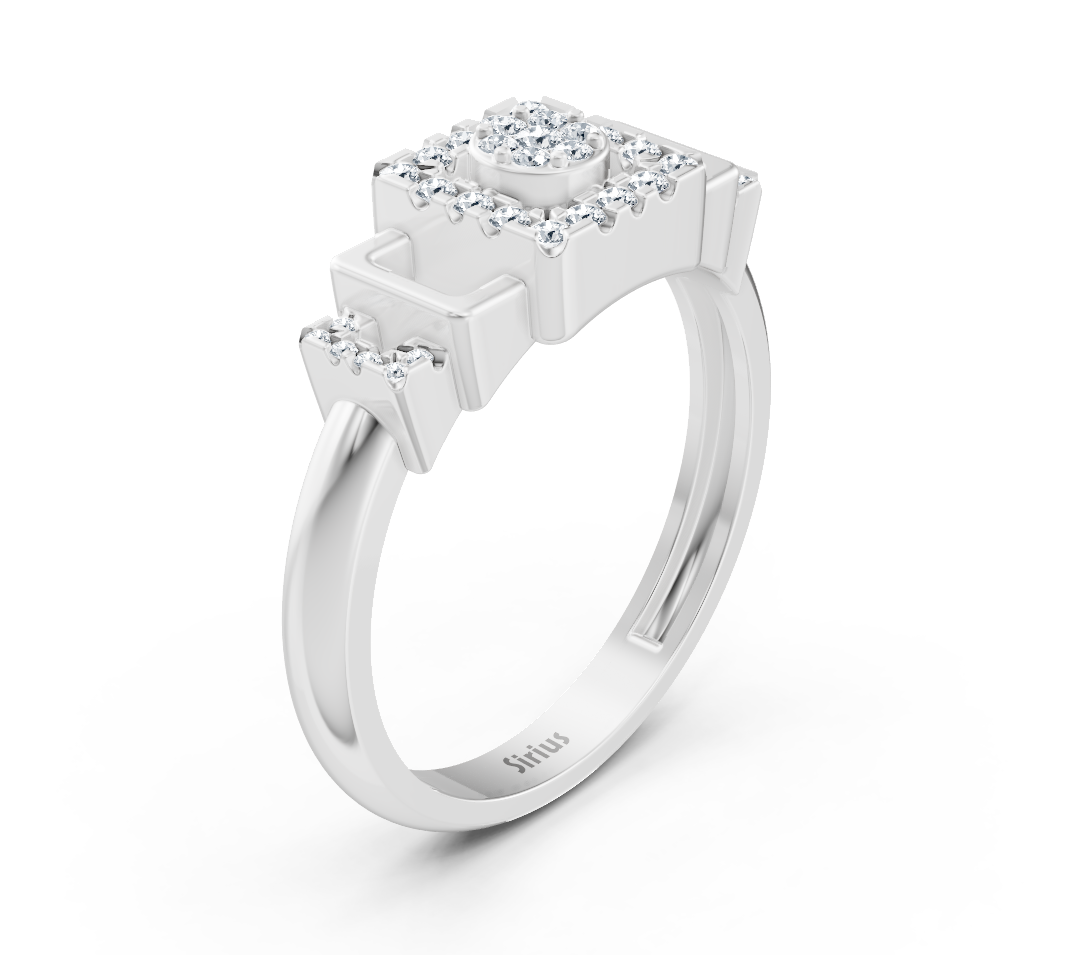 Bague moderne en or blanc avec design abstrait de diamant