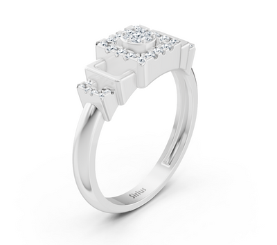 Bague moderne en or blanc avec design abstrait de diamant