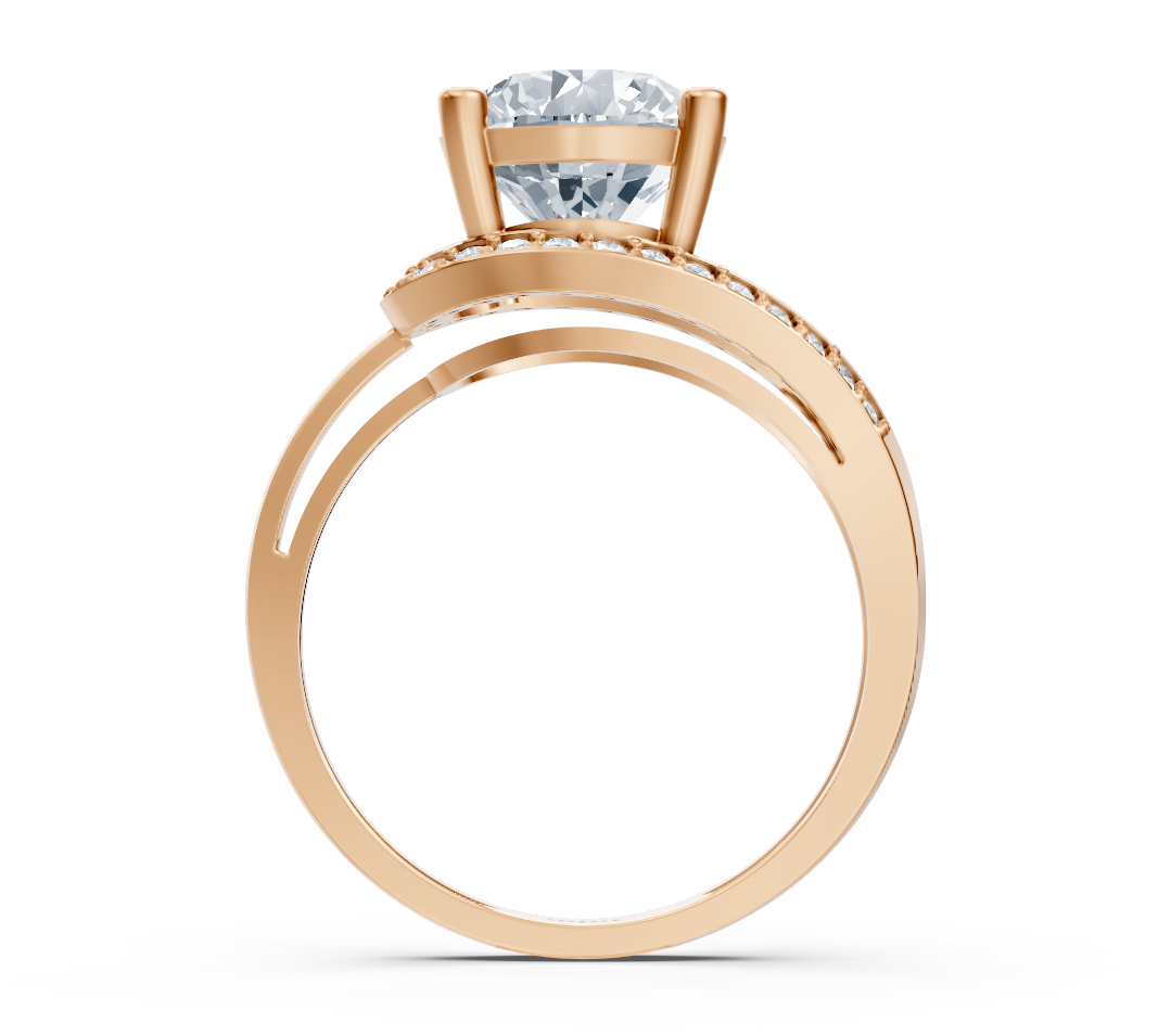 Rose gold solitaire ring with pavé lab diamonds and split band