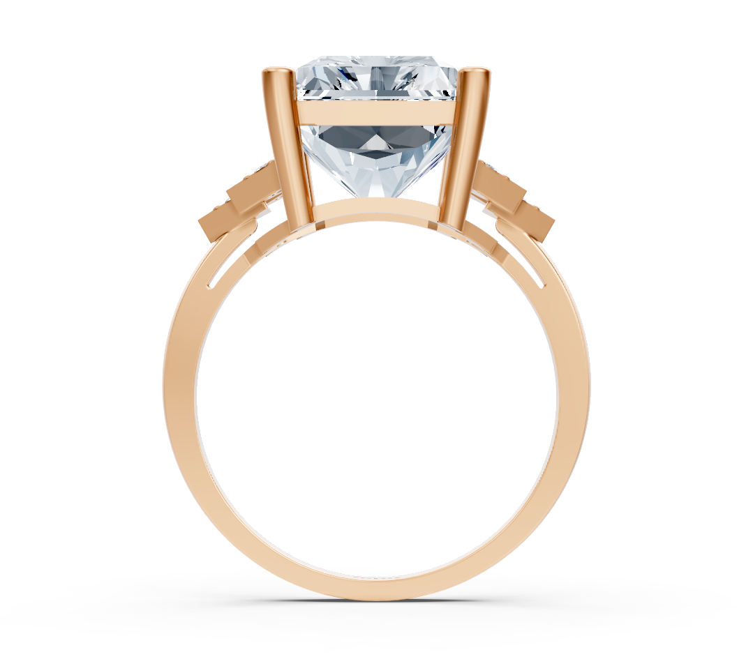 Modern radiant diamond ring with lab diamonds in 14K rose gold
