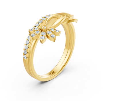 Yellow gold ring with butterfly design and round diamonds