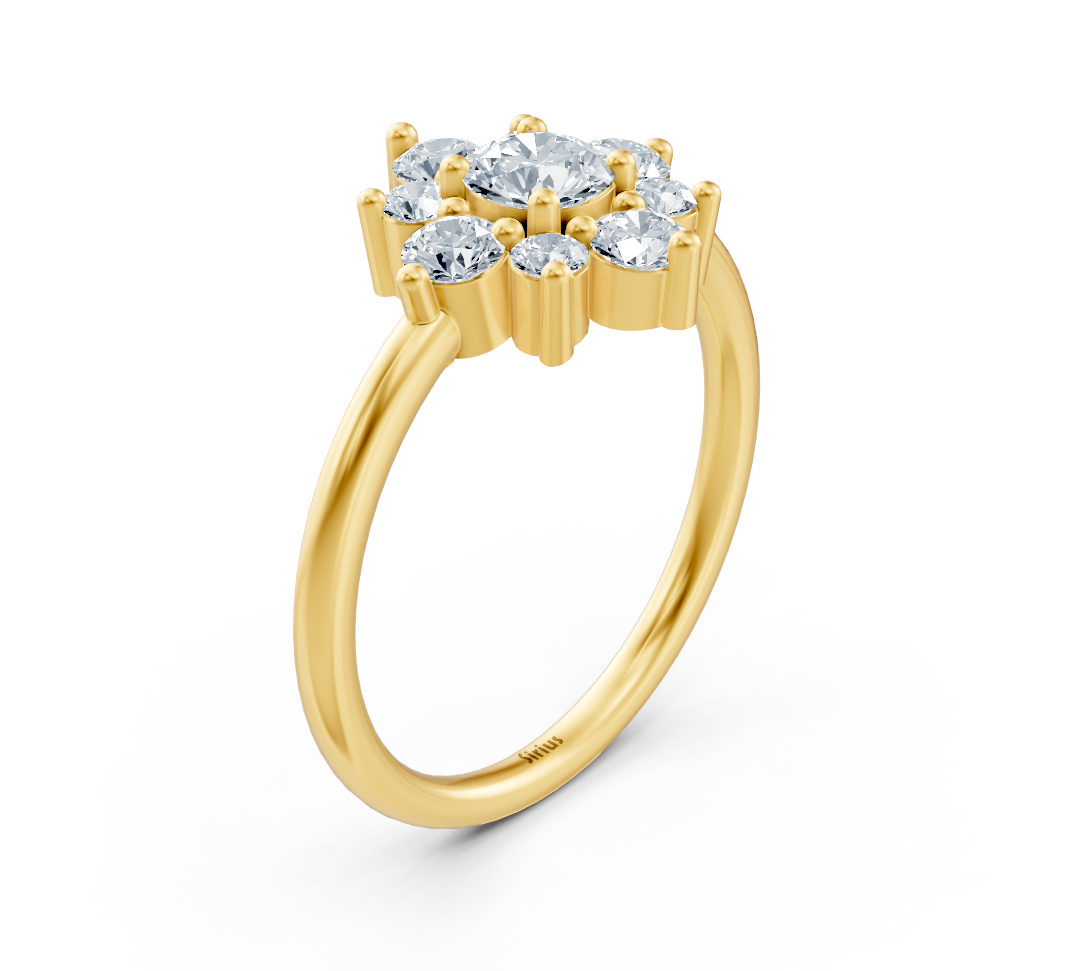 Blumenförmiger Gelbgold-Ring mit Labor-Diamanten im Rundschliff - hochwertiger Schmuck von Rosy Lab Diamonds