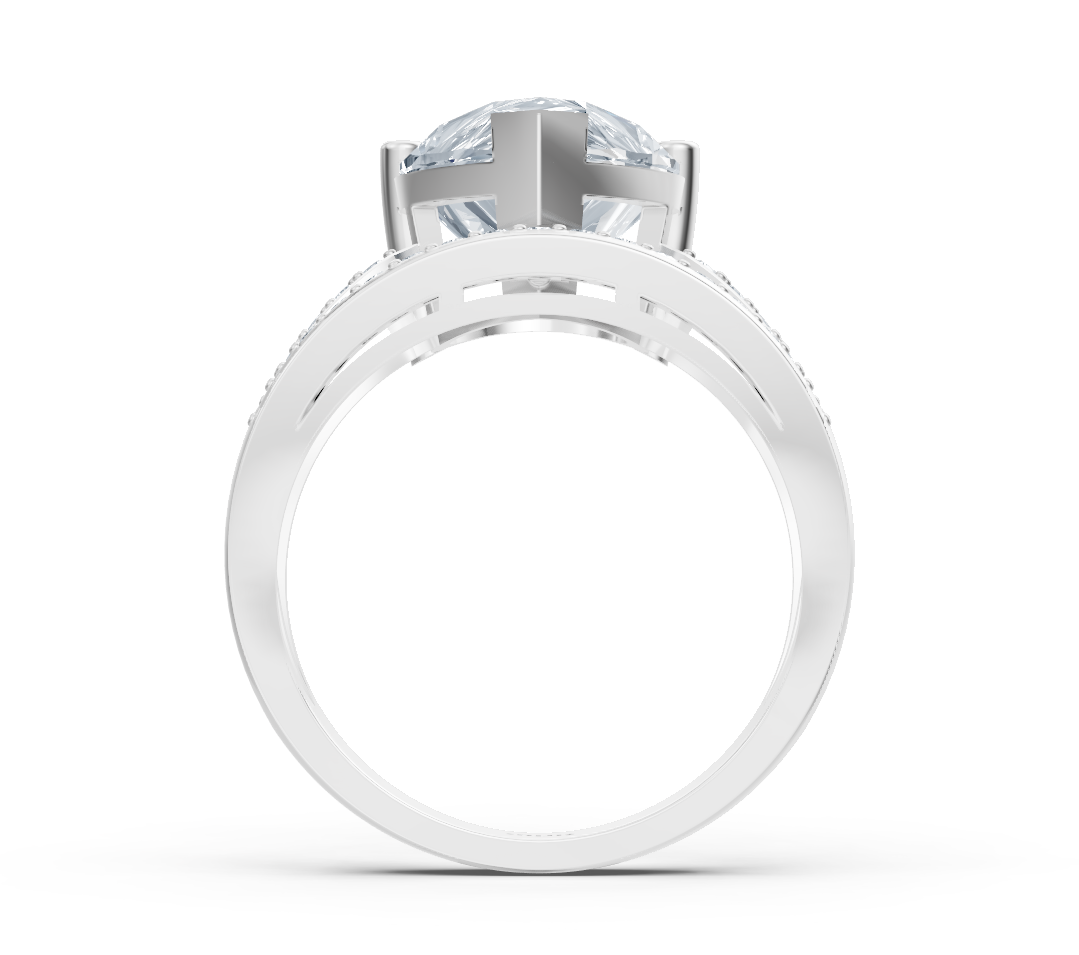 Elegant white gold ring with pear-shaped and round lab-grown diamond – 5.56 ct