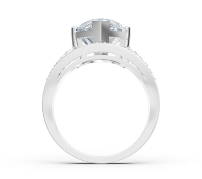 Elegant white gold ring with pear-shaped and round lab-grown diamond – 5.56 ct