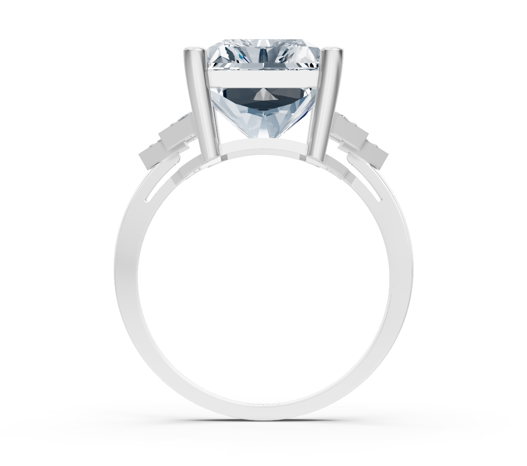 Modern radiant diamond ring with lab diamonds in 14K white gold