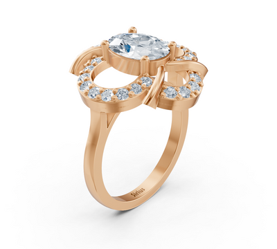 Romantic rose gold ring with oval diamond – 1.31 carat main stone