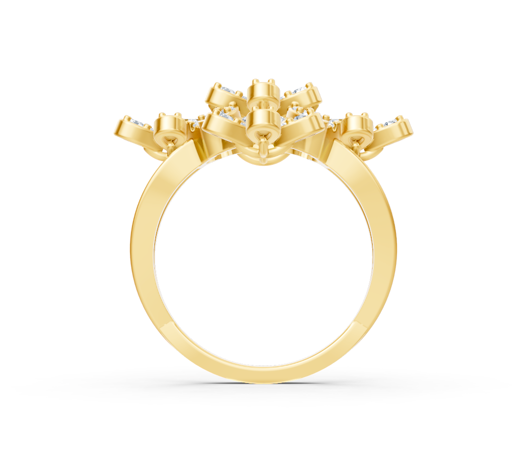 Yellow gold ring with round diamonds in textured design