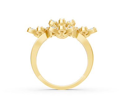Yellow gold ring with round diamonds in textured design