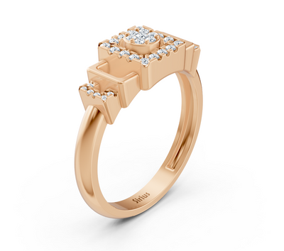 Modern rose gold ring with architectural diamond design