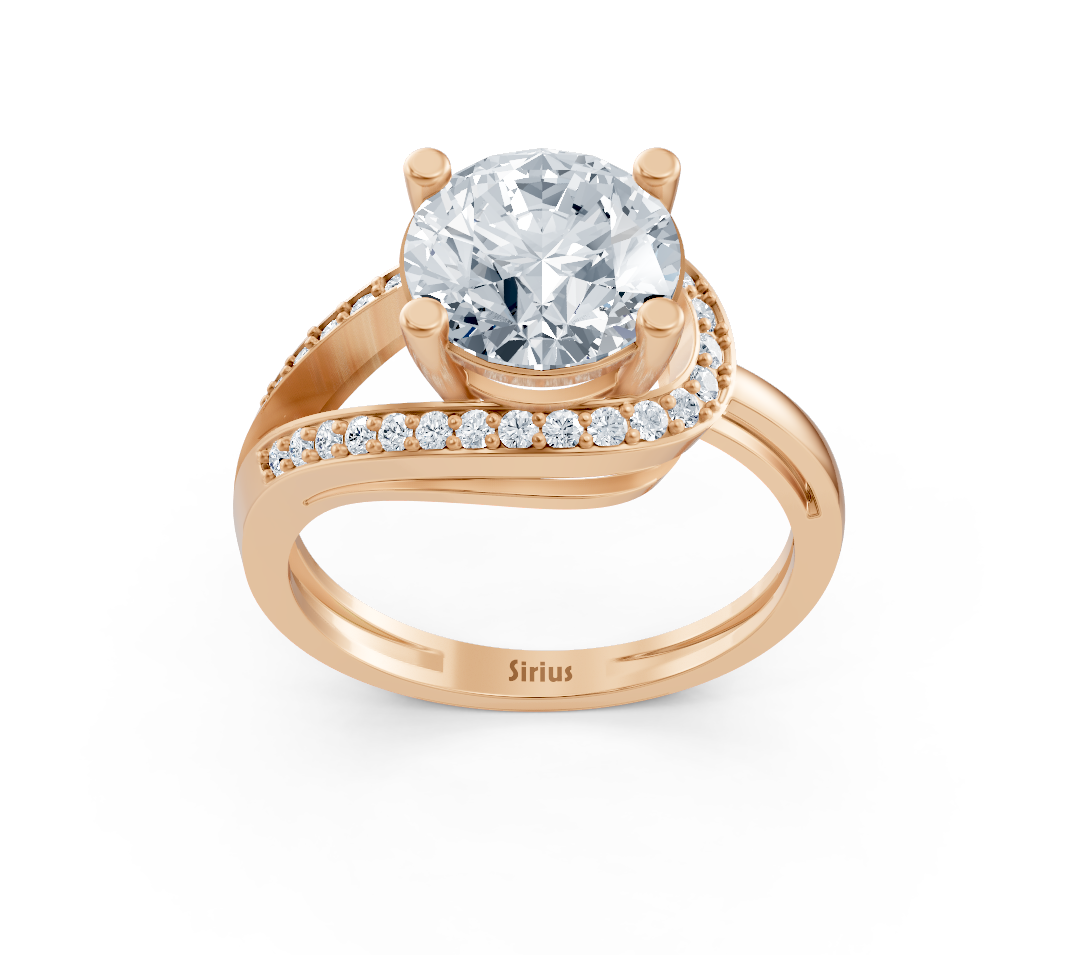 Rose gold solitaire ring with pavé lab diamonds and split band