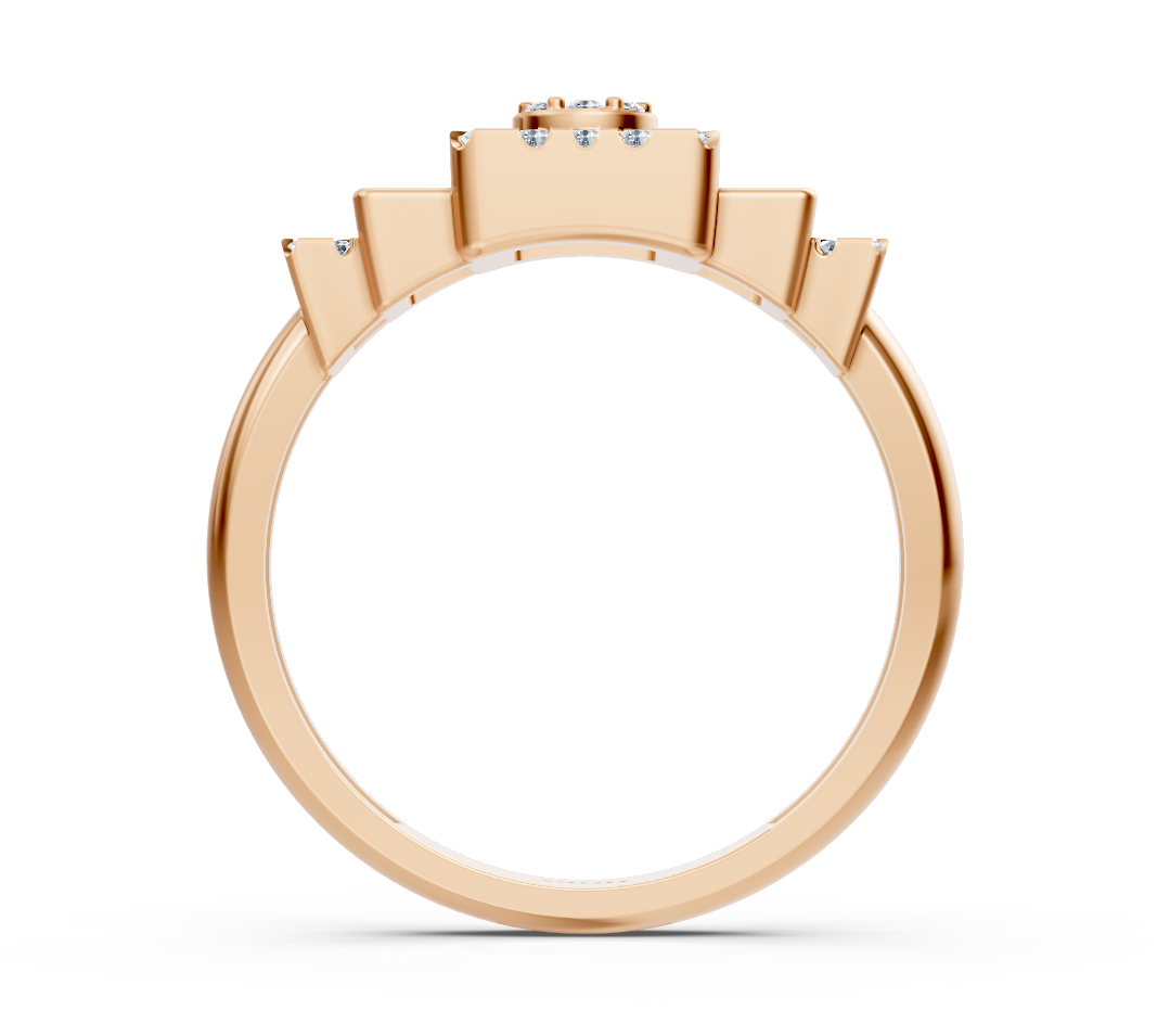 Modern rose gold ring with architectural diamond design