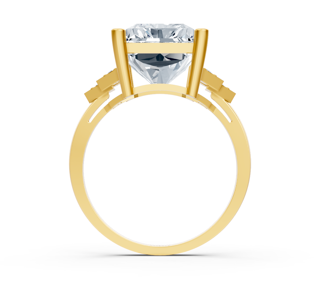 Modern radiant diamond ring with lab diamonds in 14K yellow gold
